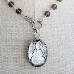 SMOKY QUARTZ NECKLACE WITH KWAN YIN PENDANT-18"