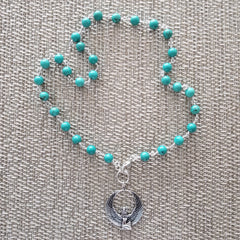 TURQUOISE NECKLACE WITH GODDESS PENDANT-16"