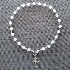 WHITE ONYX NECKLACE WITH CROSS PENDANT-16"