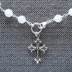 WHITE ONYX NECKLACE WITH CROSS PENDANT-16"