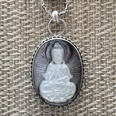 SMOKY QUARTZ NECKLACE WITH KWAN YIN PENDANT-18"