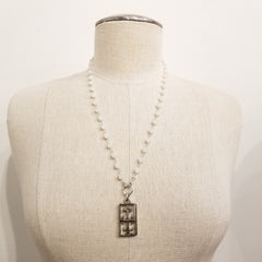 WHITE ONYX NECKLACE WITH FLEUR D'ISLE CROSS-24"