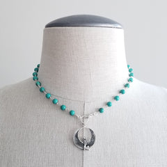 TURQUOISE NECKLACE WITH GODDESS PENDANT-16"