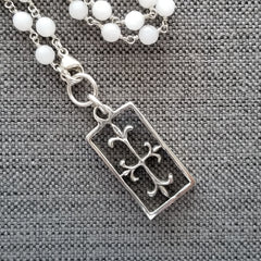 WHITE ONYX NECKLACE WITH FLEUR D'ISLE CROSS-24"