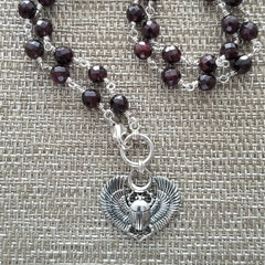 GARNET NECKLACE WITH SCARAB PENDANT-20"