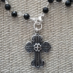 BLACK ONYX NECKLACE WITH CROSS PENDANT-20"