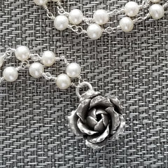 WHITE PEARL NECKLACE WITH 925 ROSE-30"