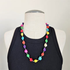 MULTI-COLORED SKULL BEAD NECKLACE-24"