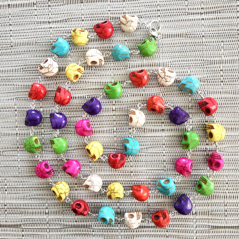 MULTI-COLORED SKULL BEAD NECKLACE-36"