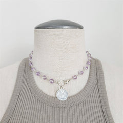 CAPE AMETHYST NECKLACE WITH ST. BENEDICT MEDALLION-16"