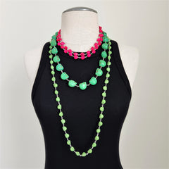 GREEN COLORED SKULL BEAD NECKLACE-37"