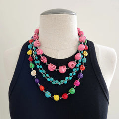 MULTI-COLORED SKULL BEAD NECKLACE-24"