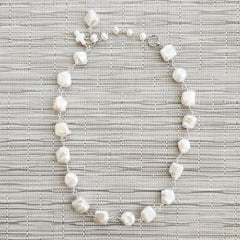 WHITE BAROQUE PEARL NECKLACE-17"